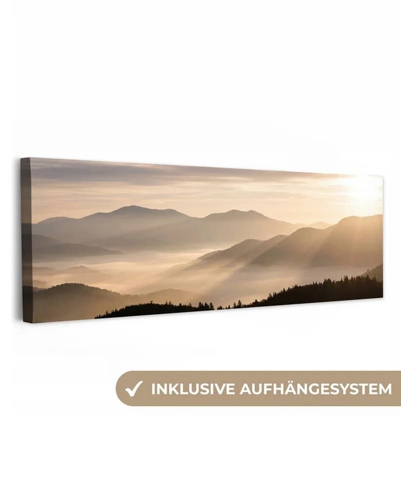 OneMillionCanvasses® Leinwandbild Panorama Berge - Nebel - Sonnenstrahlen - Bild 2
