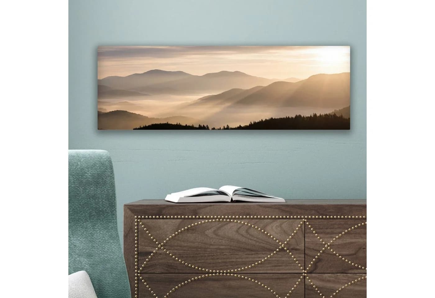 OneMillionCanvasses® Leinwandbild Panorama Berge - Nebel - Sonnenstrahlen - Bild 5