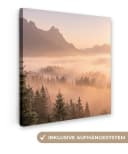 OneMillionCanvasses® Leinwandbild Sonnenlicht Nebel Berge Bäume Bild 2