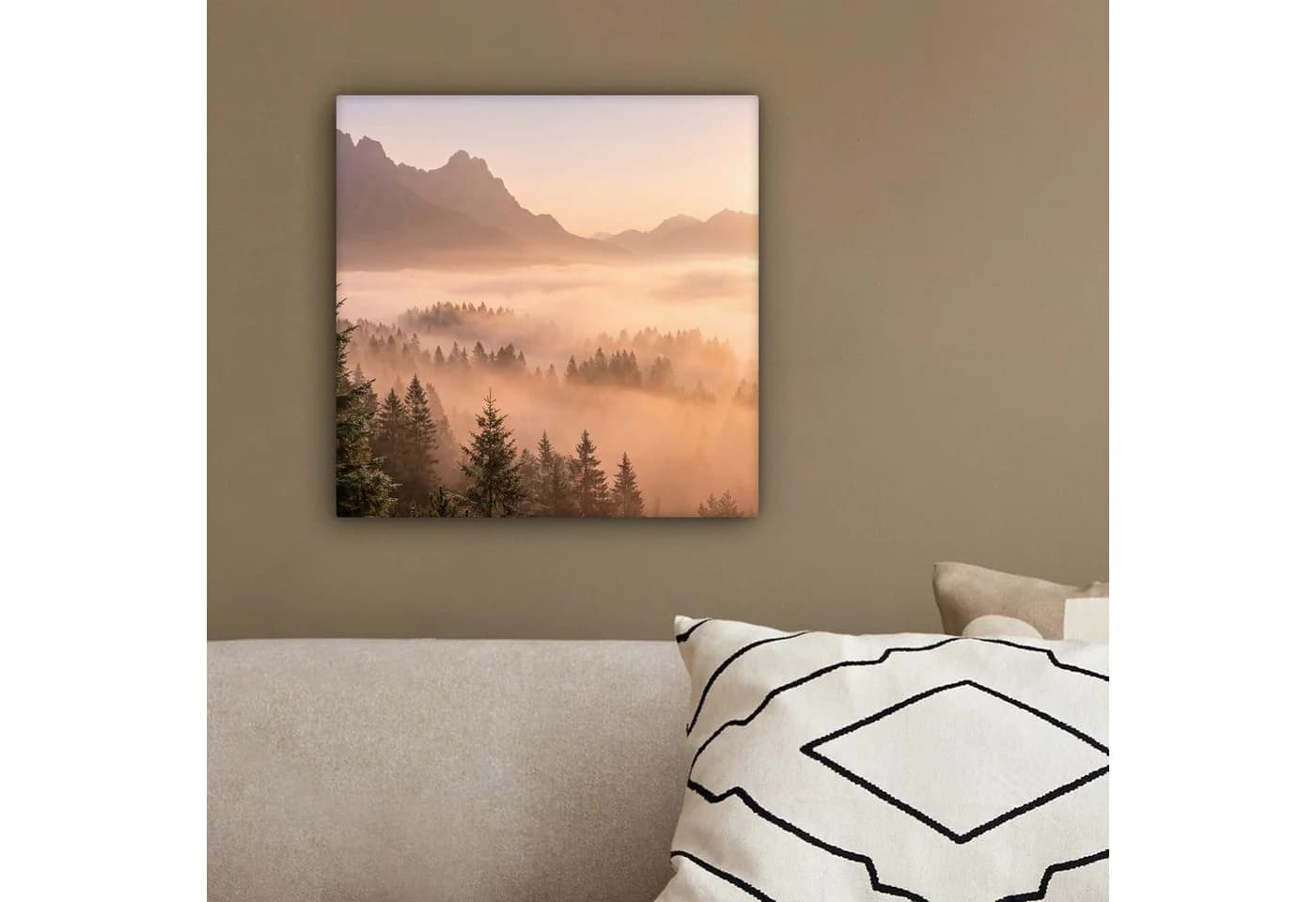 OneMillionCanvasses® Leinwandbild Sonnenlicht Nebel Berge Bäume - Bild 4