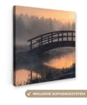 OneMillionCanvasses® Leinwandbild Brücke Nebel Bäume Wasser 20x20 cm Bild 2