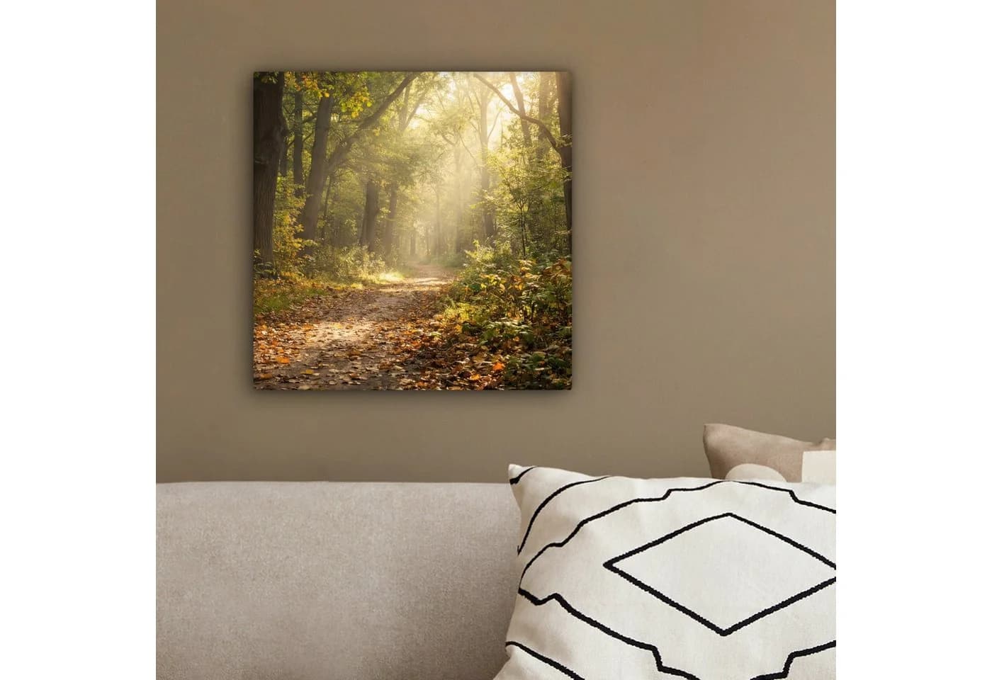 OneMillionCanvasses® Leinwandbild Waldweg mit Sonnenlicht - Bild 4