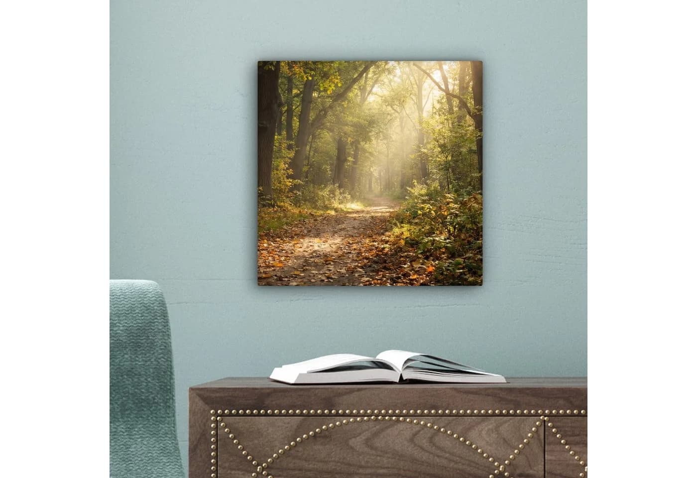 OneMillionCanvasses® Leinwandbild Waldweg mit Sonnenlicht - Bild 5