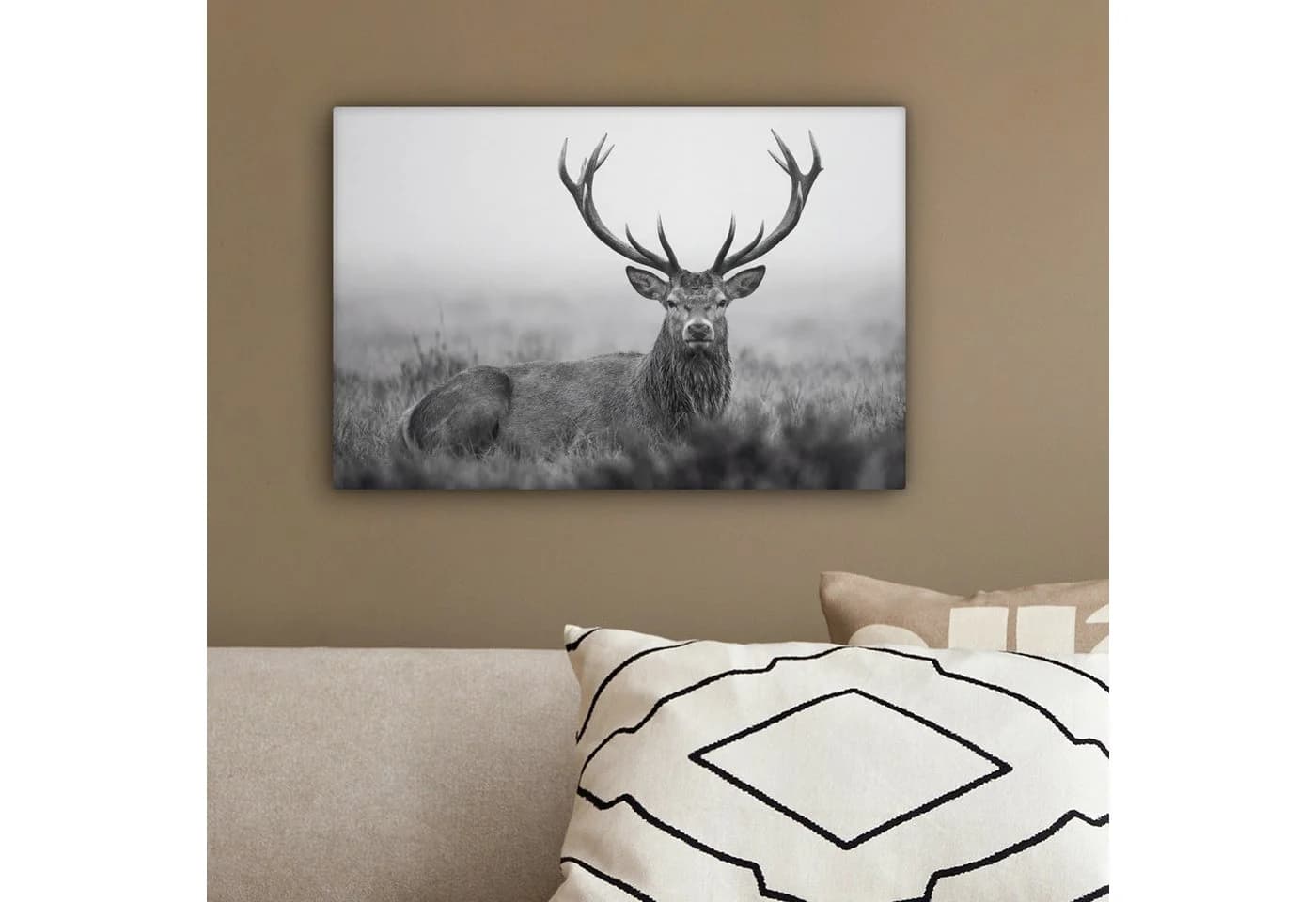 OneMillionCanvasses® Leinwandbild Hirsch Schwarz-Weiß - Bild 4