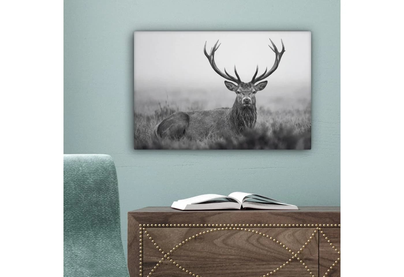 OneMillionCanvasses® Leinwandbild Hirsch Schwarz-Weiß - Bild 5