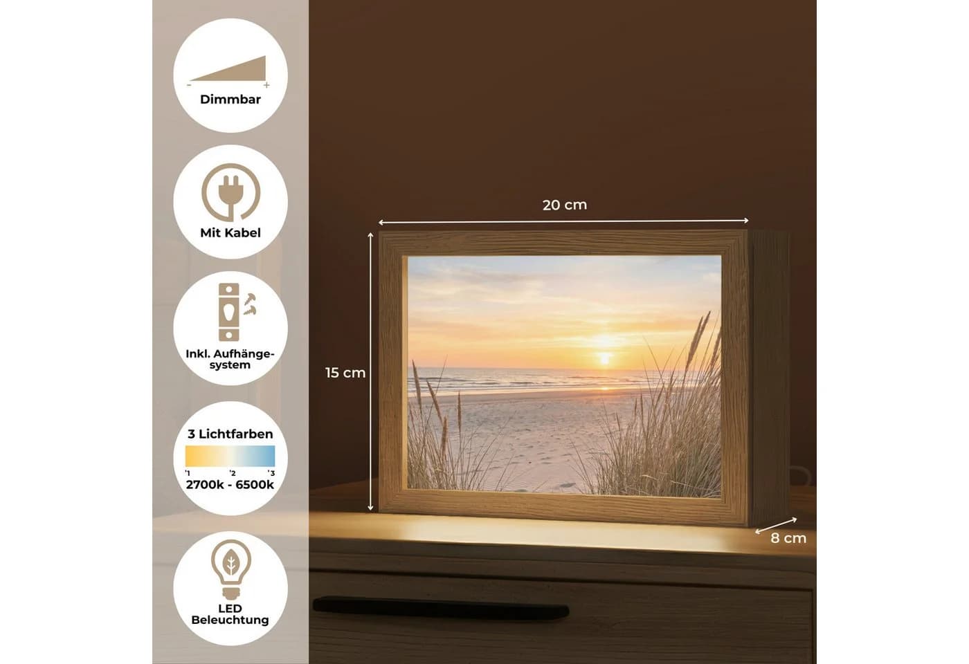 OnlyWow Tischleuchte Lightbox Sonnenuntergang Dimmbar LED - Bild 4
