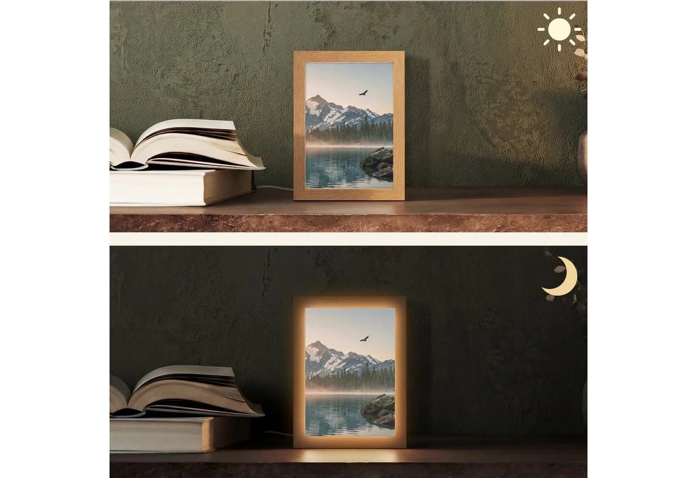 OnlyWow Tischleuchte Lightbox Berge Wasser Bäume Dimmbar LED
