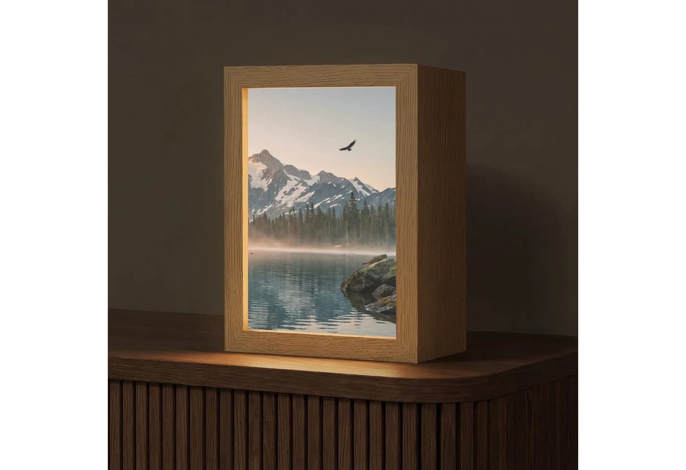 OnlyWow Tischleuchte Lightbox Berge Wasser Bäume Dimmbar LED - Bild 2