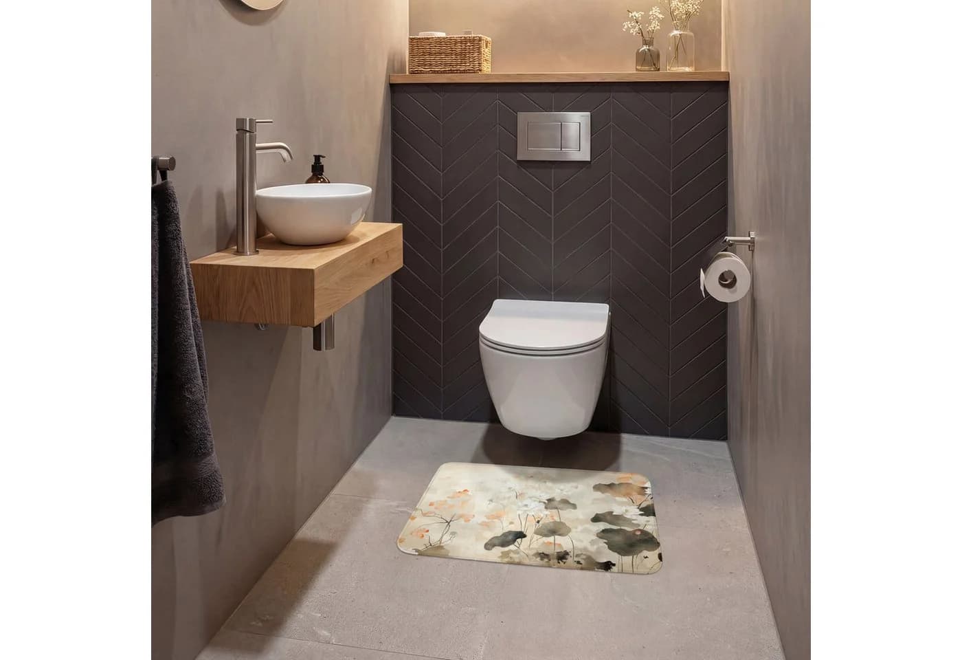 OnlyWow WC-Vorleger Blumen Japandi Beige Polyester - Bild 4