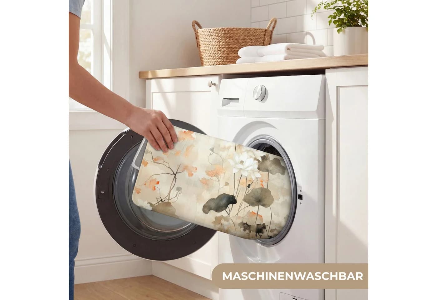 OnlyWow WC-Vorleger Blumen Japandi Beige Polyester - Bild 5