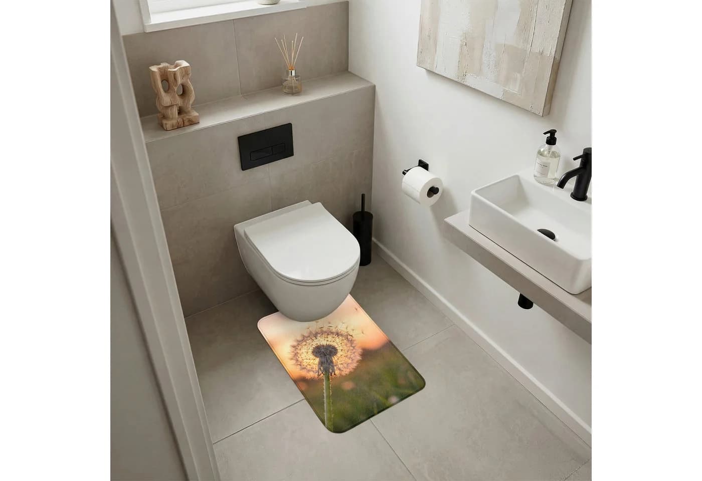 OnlyWow WC-Vorleger Löwenzahn Sonnenuntergang Polyester Badematte