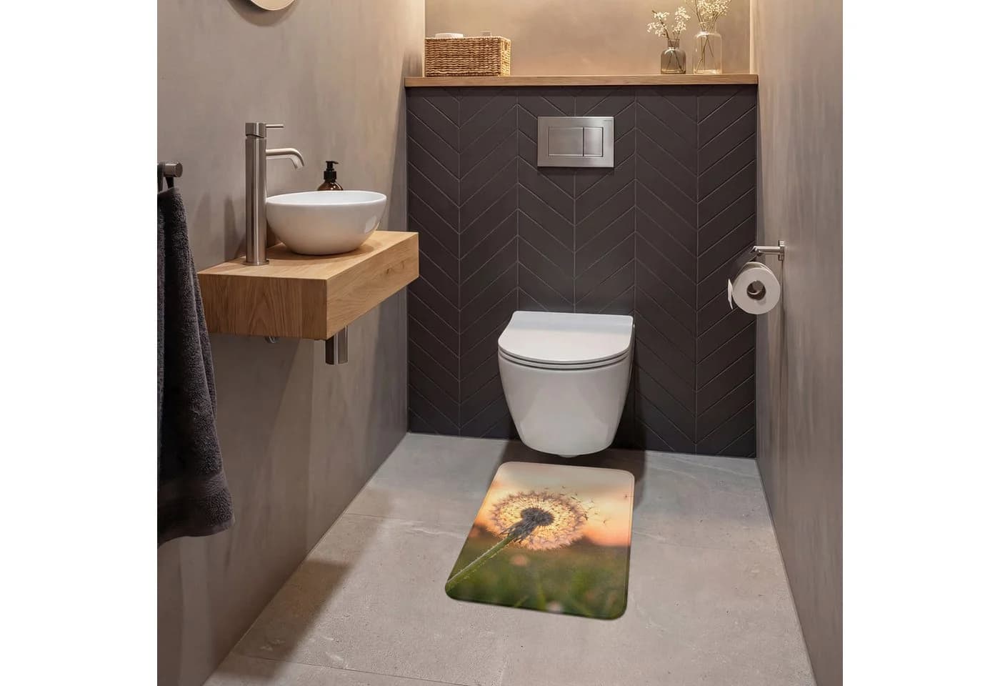 OnlyWow WC-Vorleger Löwenzahn Sonnenuntergang Polyester Badematte - Bild 4