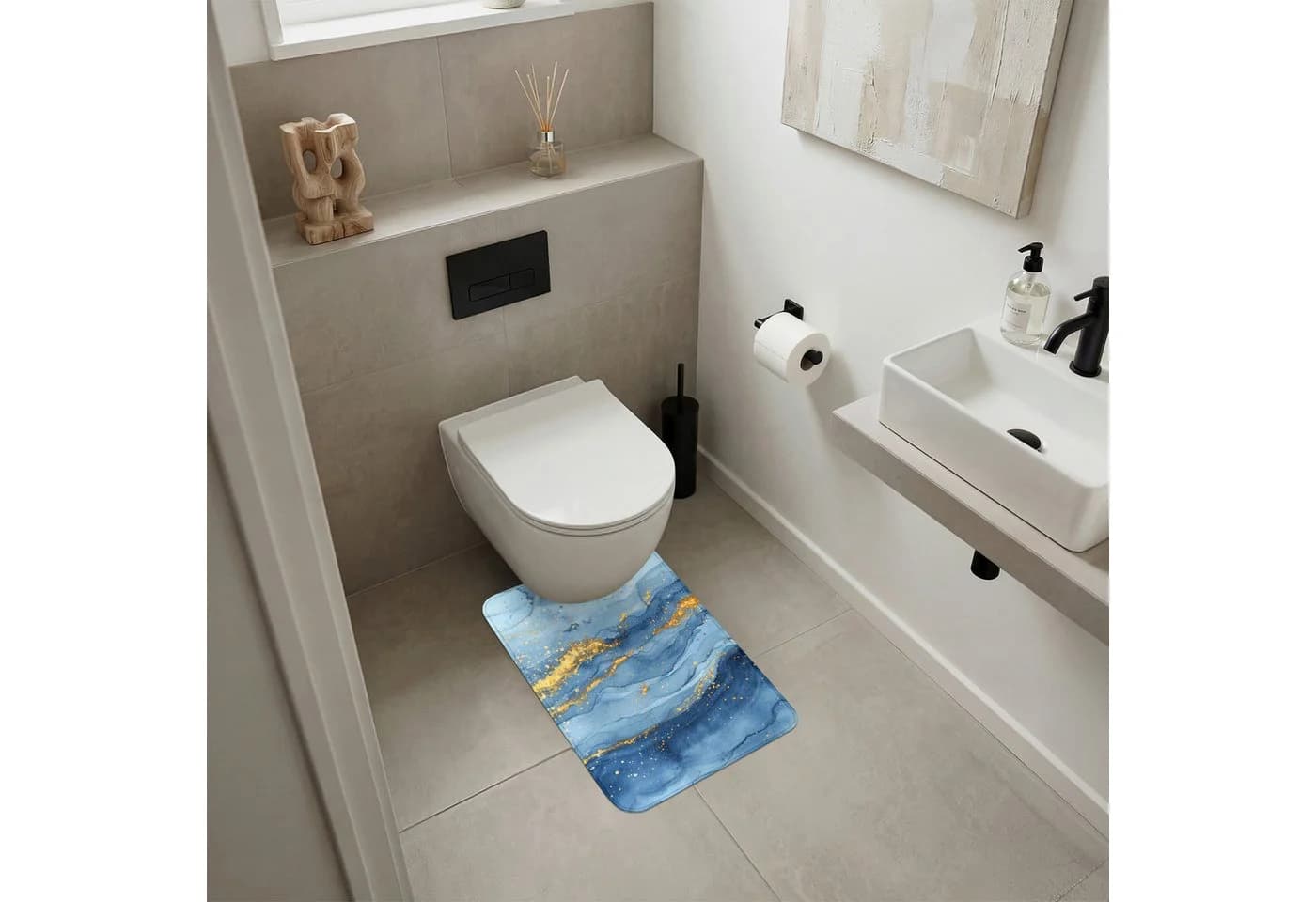 OnlyWow WC-Vorleger Aquarell Blau Gold Modern