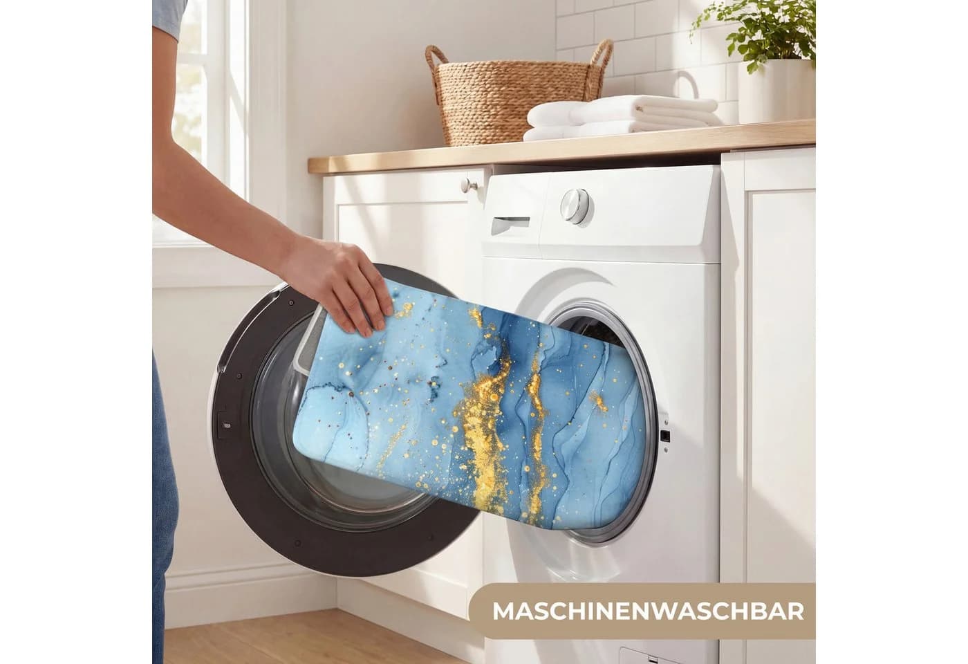 OnlyWow WC-Vorleger Aquarell Blau Gold Modern - Bild 5