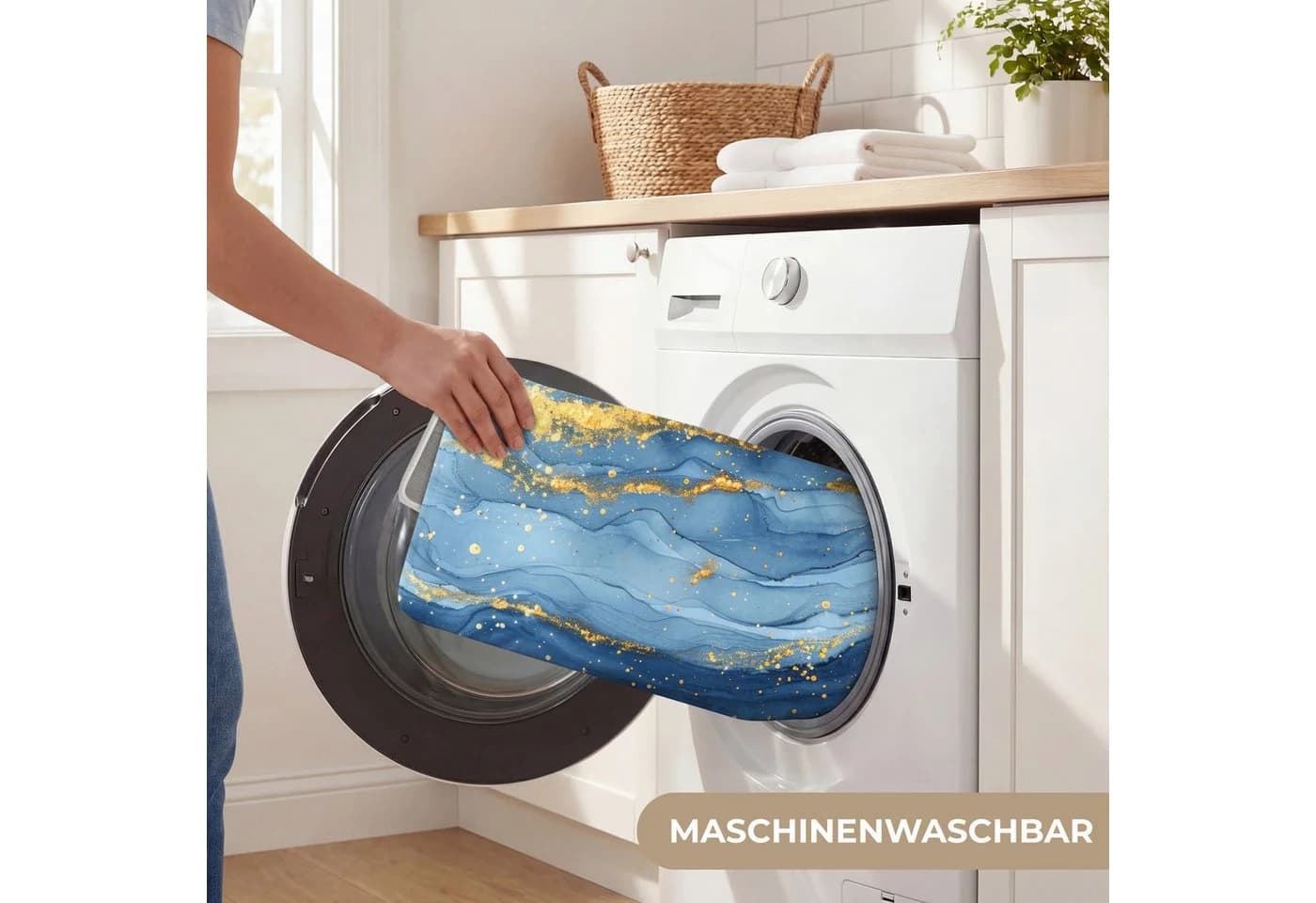 OnlyWow WC-Vorleger Aquarell Blau Gold Modern - Bild 5