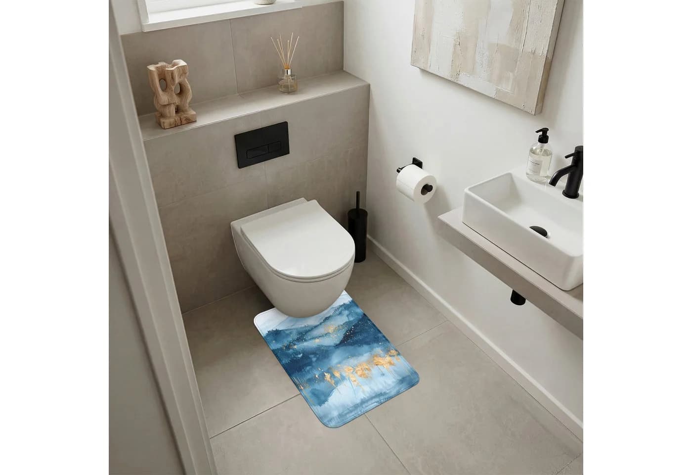 OnlyWow WC-Vorleger Blau Gold Abstrakt Modern