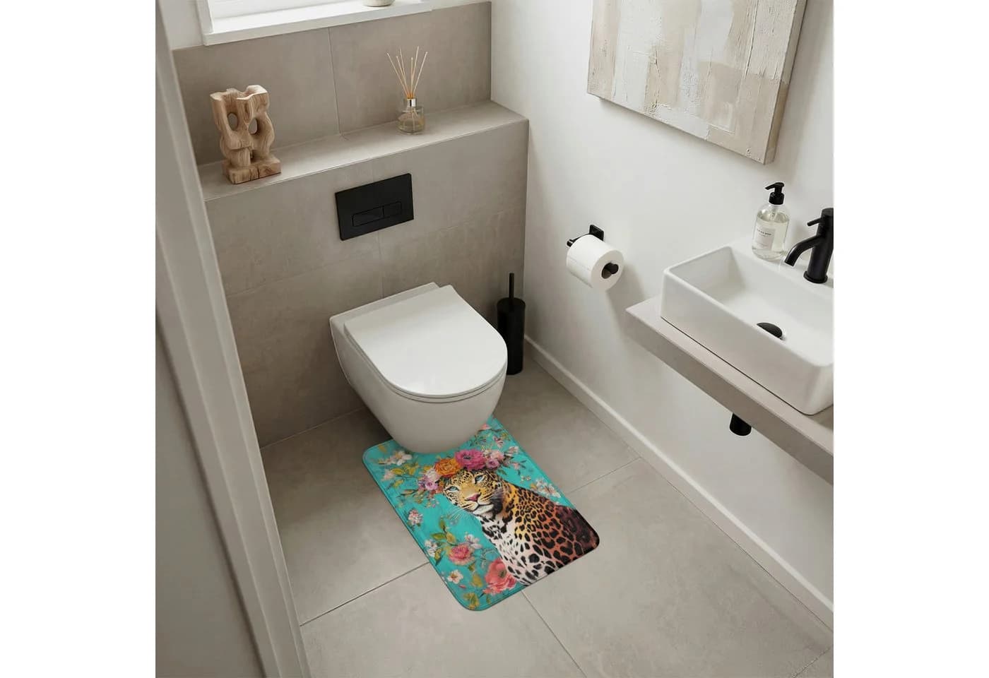OnlyWow WC-Vorleger Leopard Blumen Krone Polyester Rechteckig