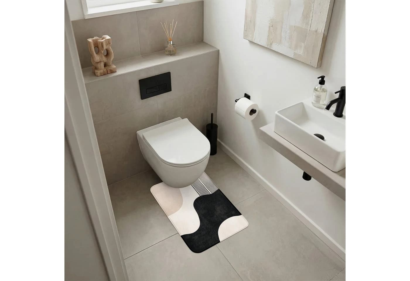 OnlyWow WC-Vorleger Abstrakt Beige Schwarz Modern Japandi