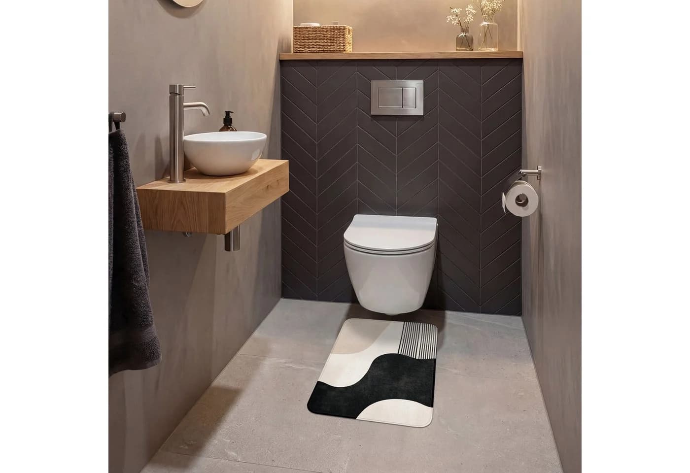 OnlyWow WC-Vorleger Abstrakt Beige Schwarz Modern Japandi - Bild 4