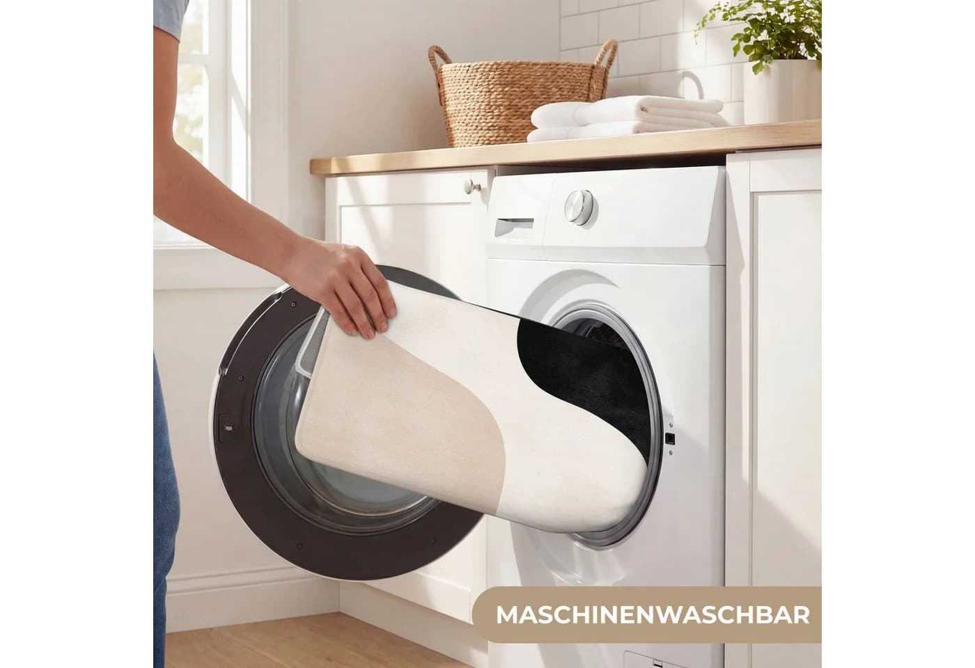 OnlyWow WC-Vorleger Abstrakt Beige Schwarz Modern Japandi - Bild 5