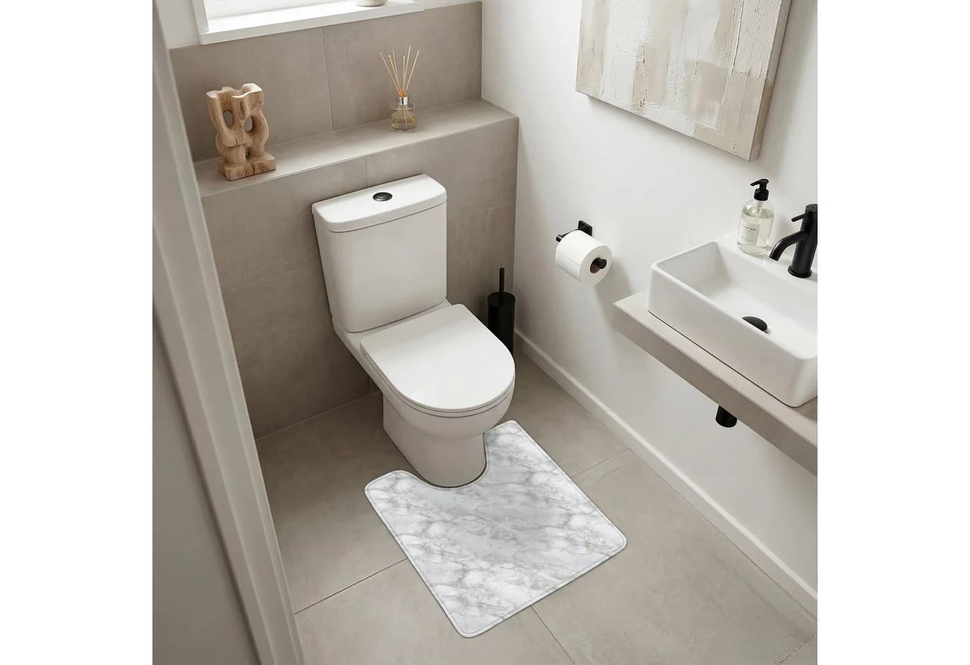 OnlyWow WC-Vorleger Grau-Weiß Marmor Memory-Foam