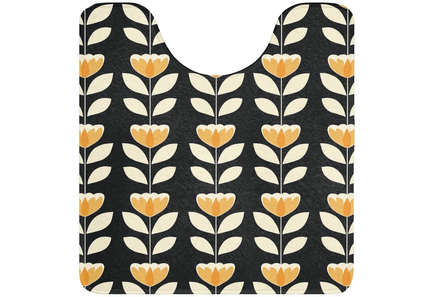 OnlyWow WC-Vorleger Retro Blumen Schwarz Ockergelb U-Form - Bild 2