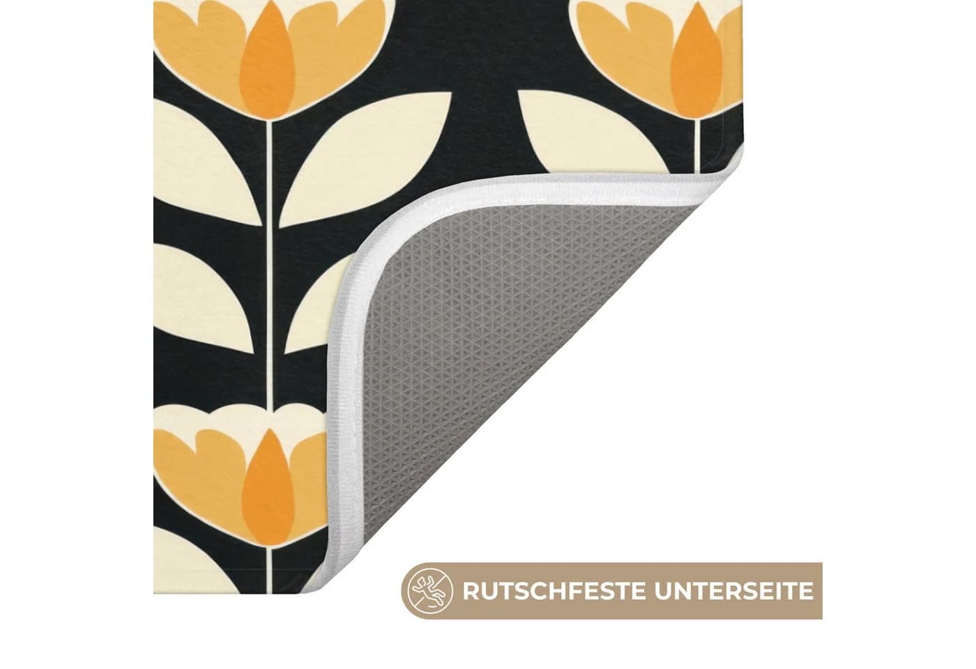 OnlyWow WC-Vorleger Retro Blumen Schwarz Ockergelb U-Form - Bild 3