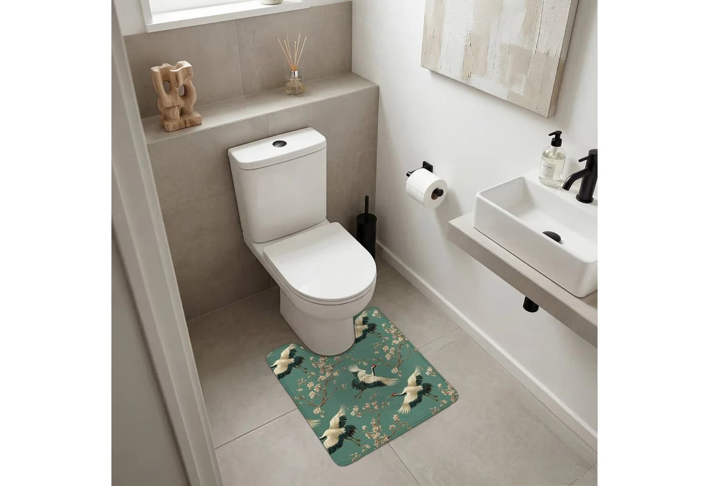 OnlyWow WC-Vorleger Kirschblüte Grün U-Form mit Ausschnitt