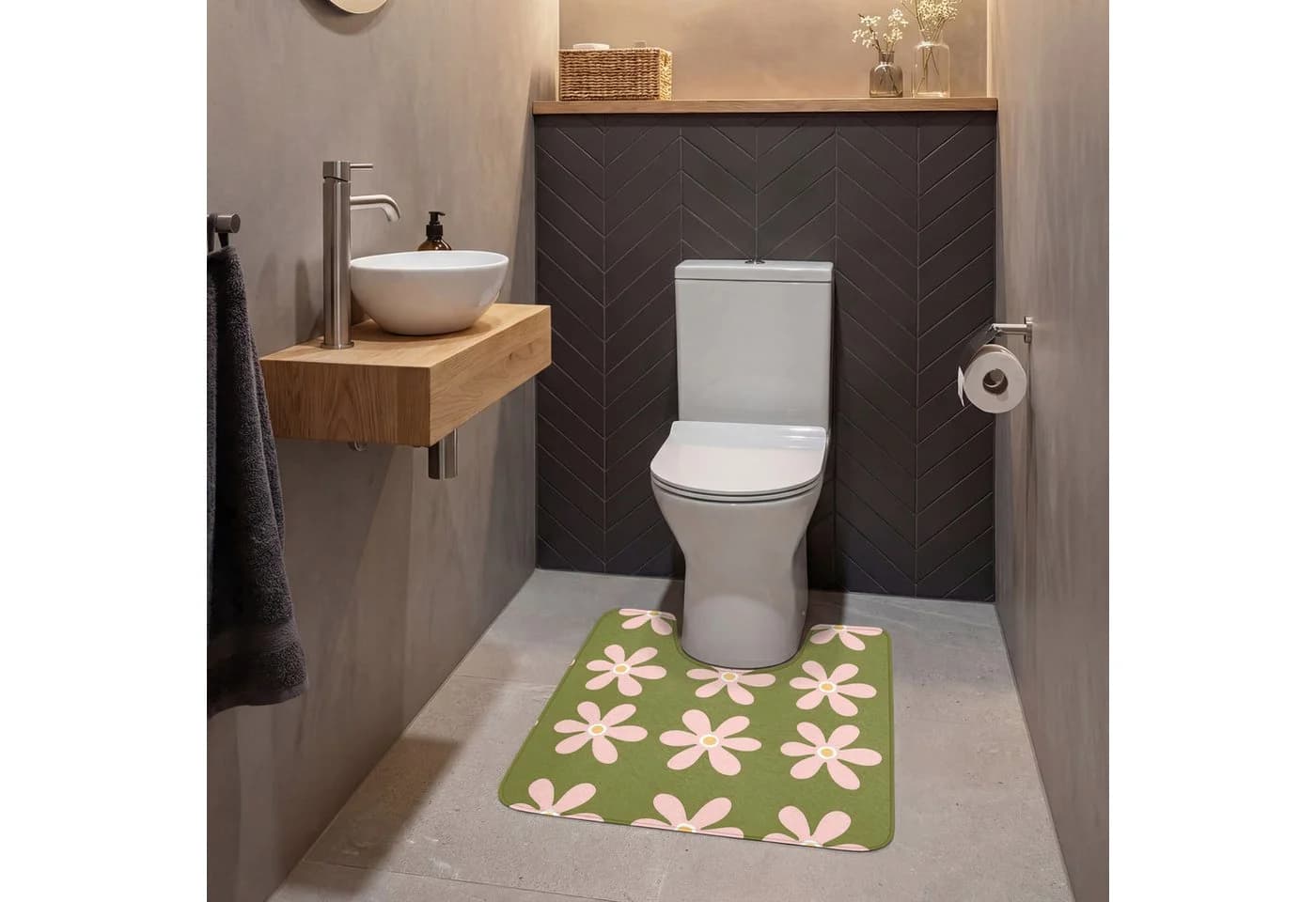 OnlyWow WC-Vorleger Blume Grün - Modern Retro Polyester - Bild 4