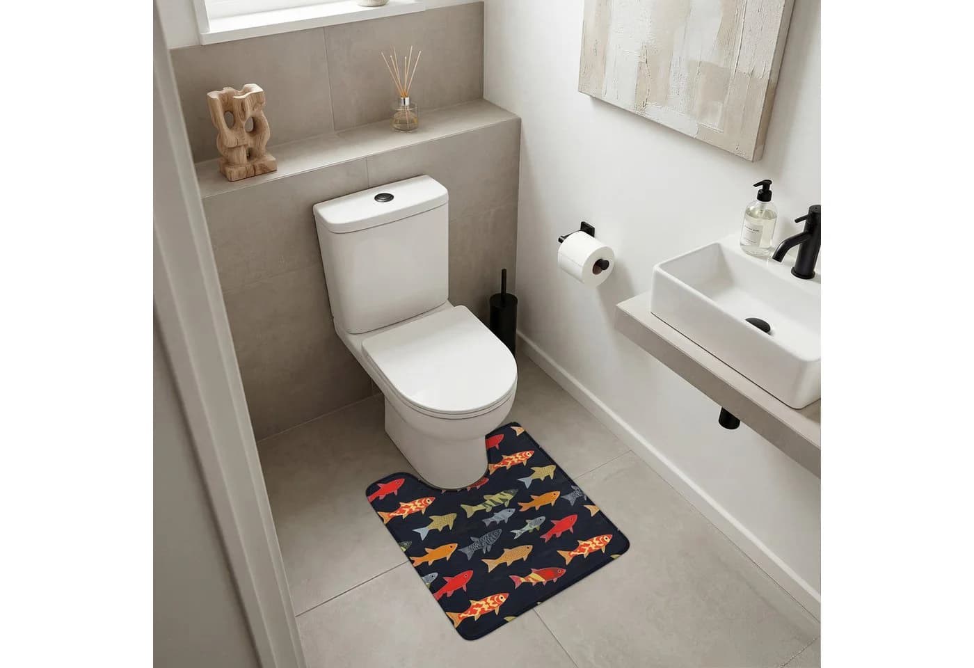 OnlyWow WC-Vorleger U-Form mit Ausschnitt Farbenfroh Polyester