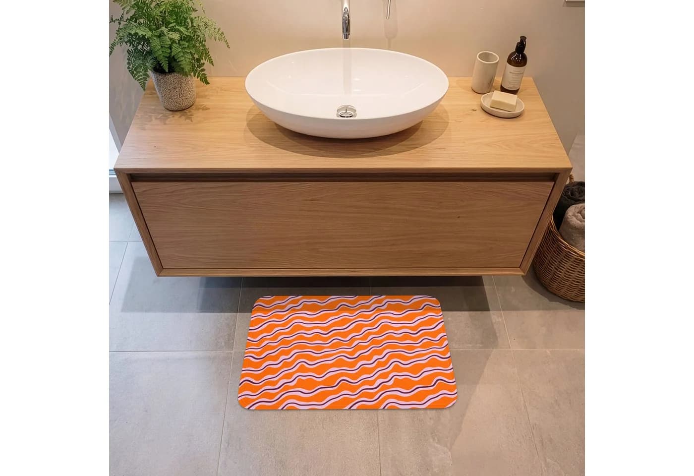 OnlyWow Badematte Retro Orange Rutschfest Memory-Foam