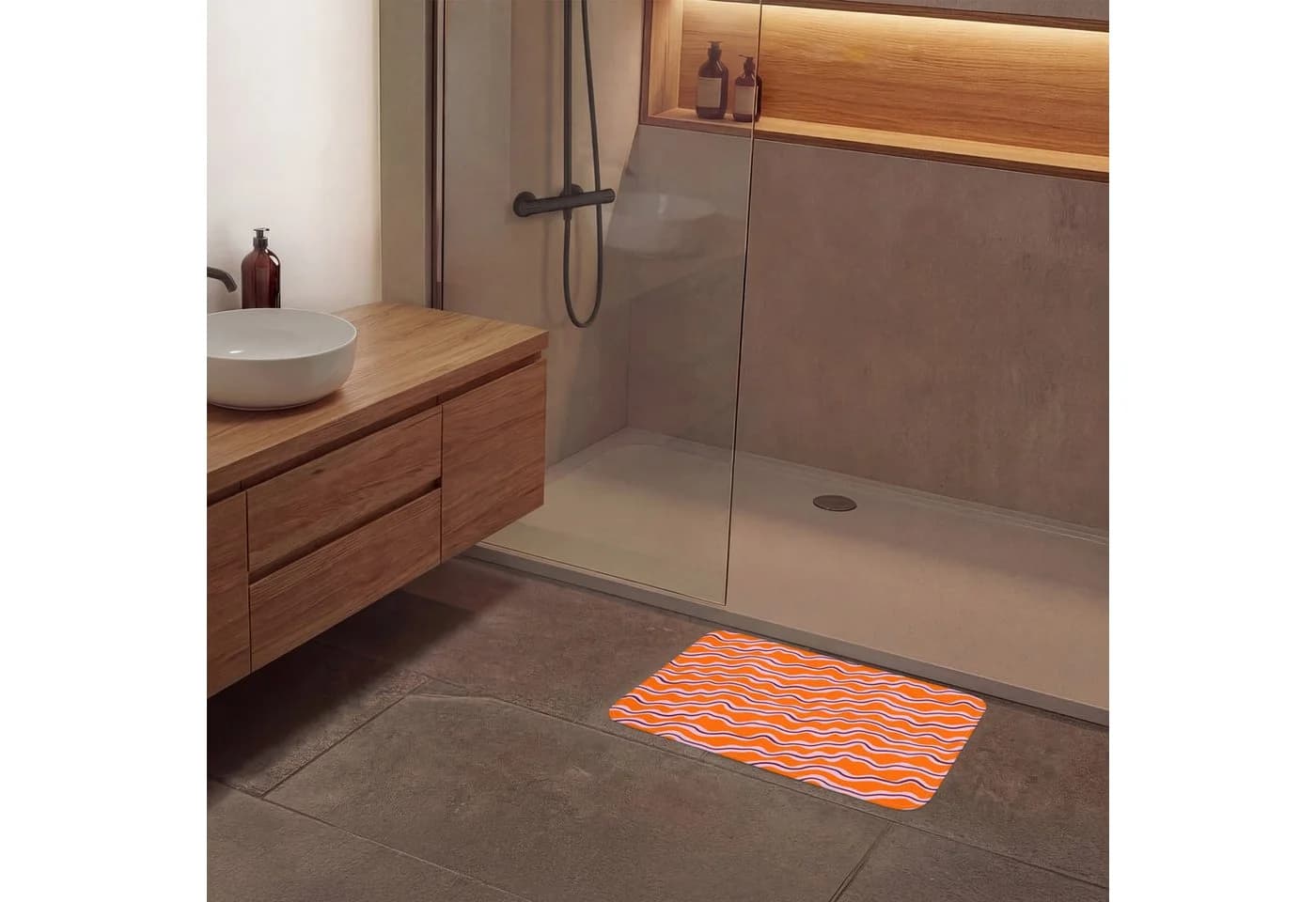 OnlyWow Badematte Retro Orange Rutschfest Memory-Foam - Bild 4