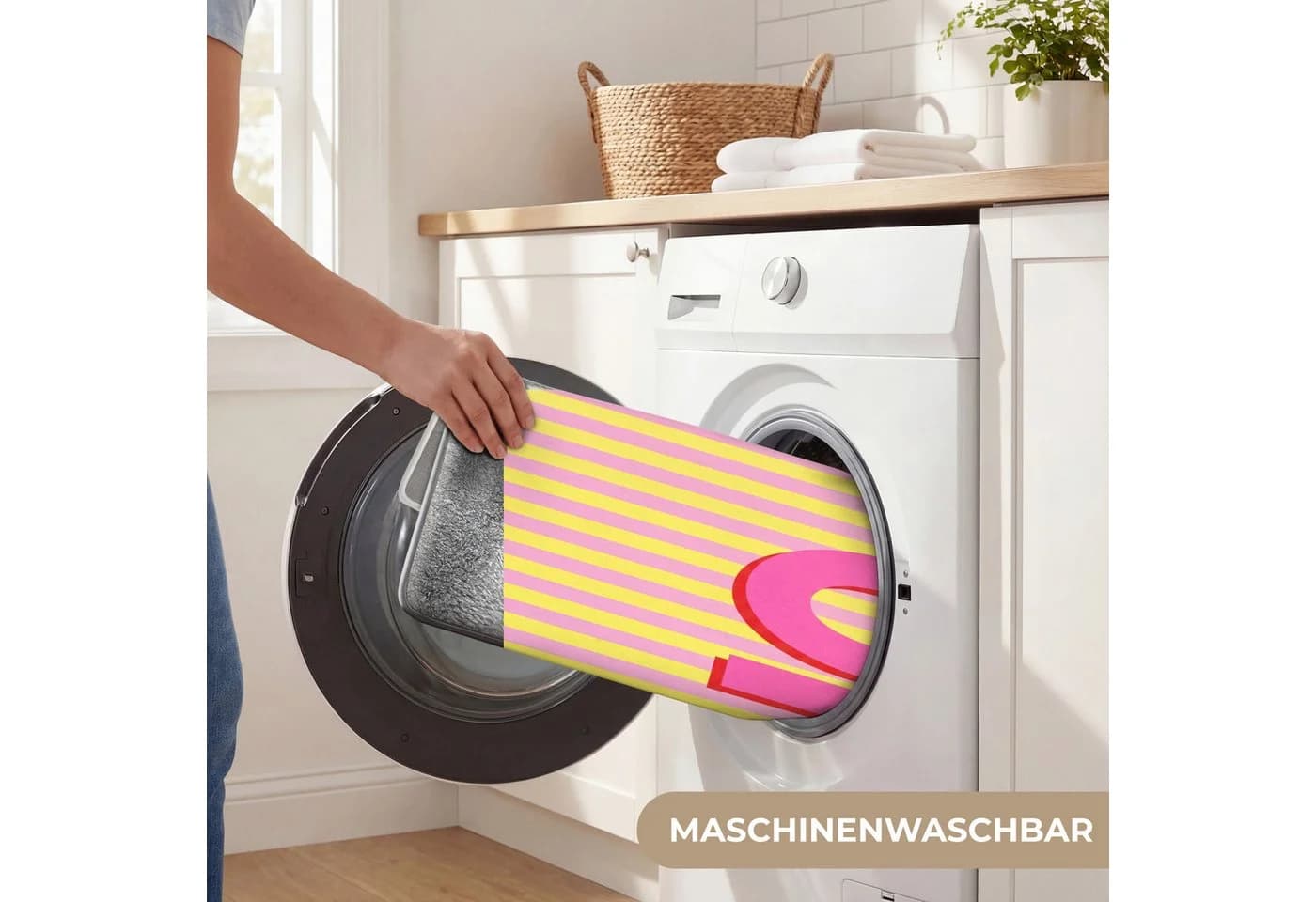 OnlyWow Badematte Rosa Streifen Mikrofaser Rutschfest - Bild 5
