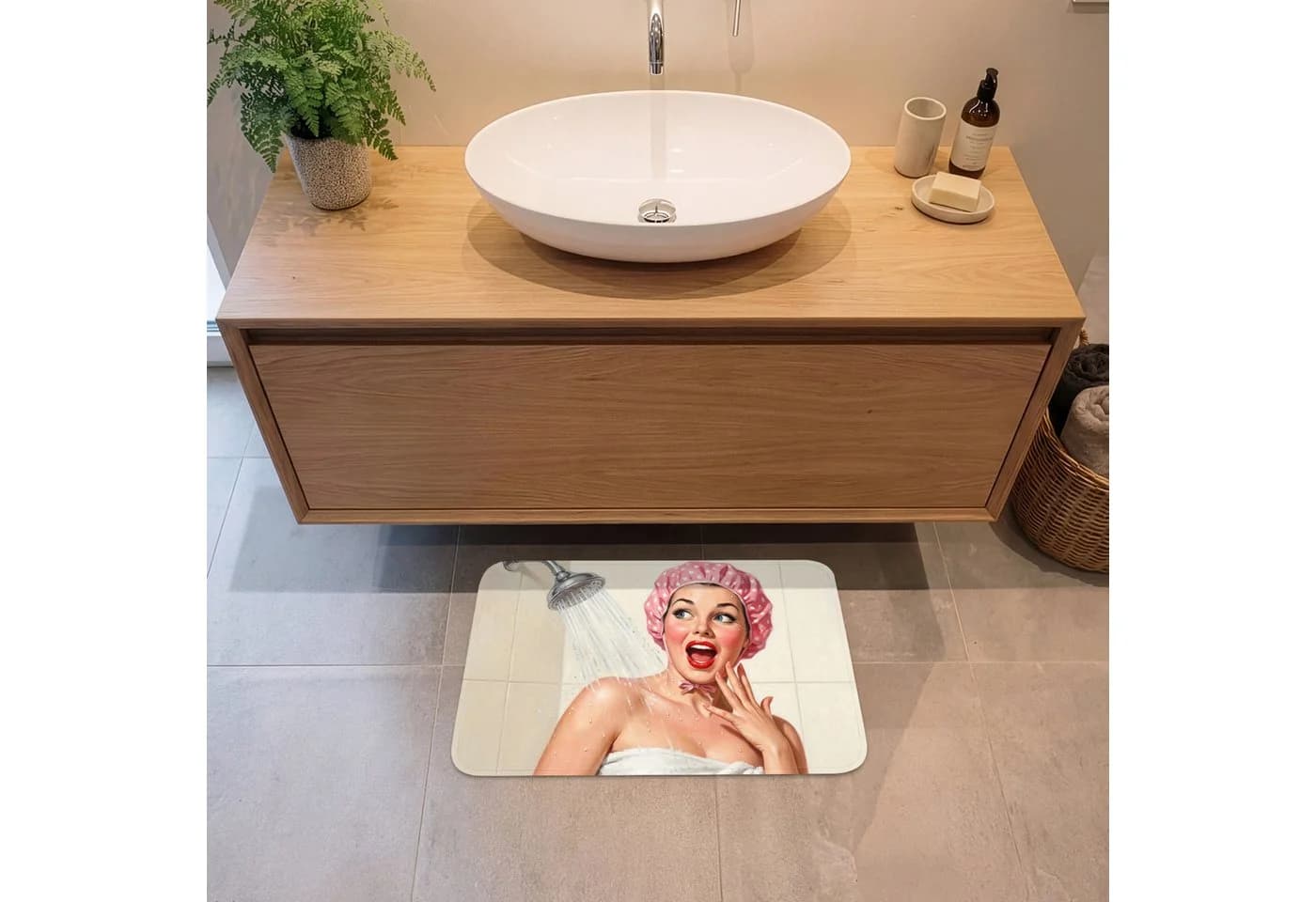 OnlyWow Badematte Rosa Pin-up Design Rutschfest