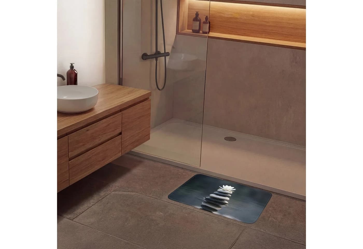 OnlyWow Badematte Steine Lotus Grau Memory-Foam Rutschfest - Bild 4