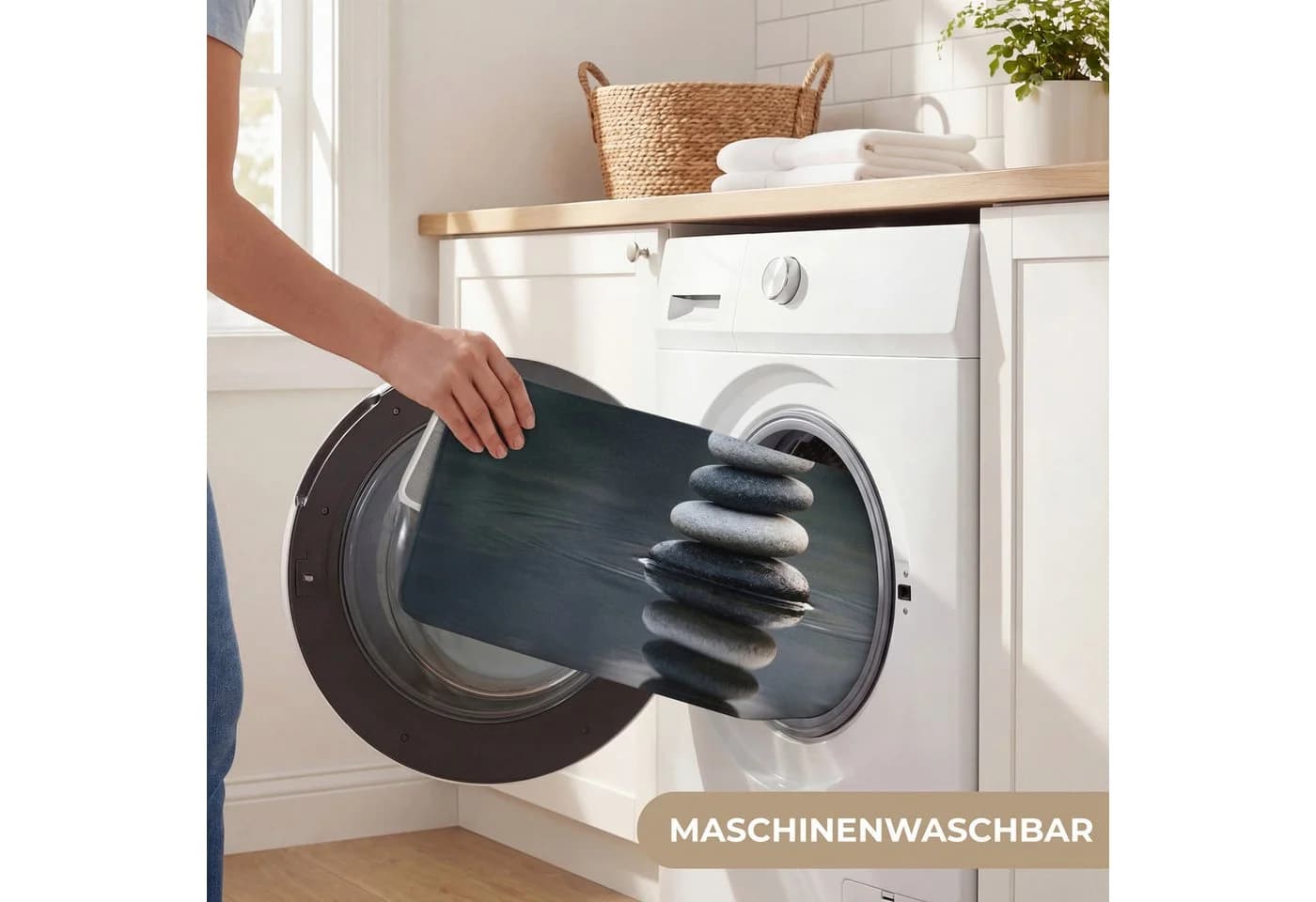 OnlyWow Badematte Steine Lotus Grau Memory-Foam Rutschfest - Bild 5