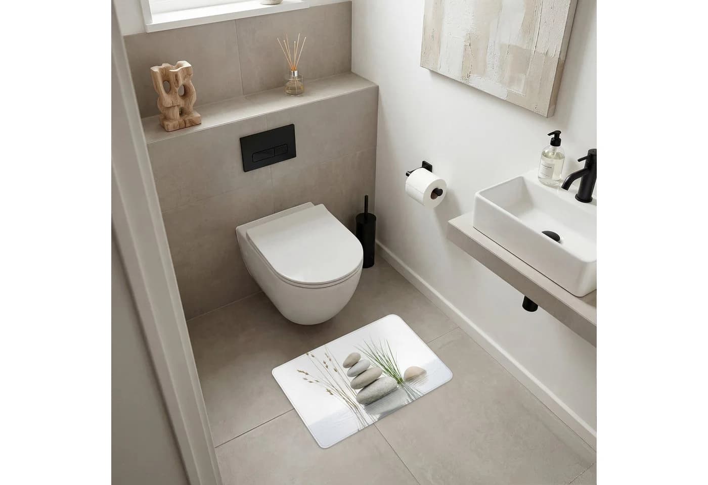 OnlyWow WC-Vorleger Steine Grau Memory-Foam