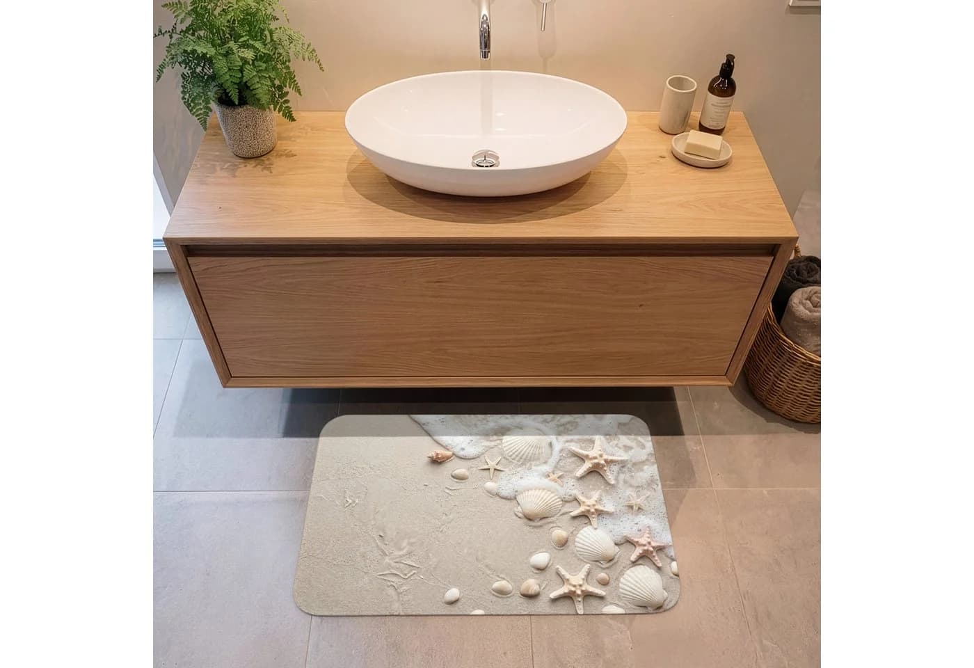 OnlyWow Badematte Muscheln & Seesterne Rutschfest Polyester