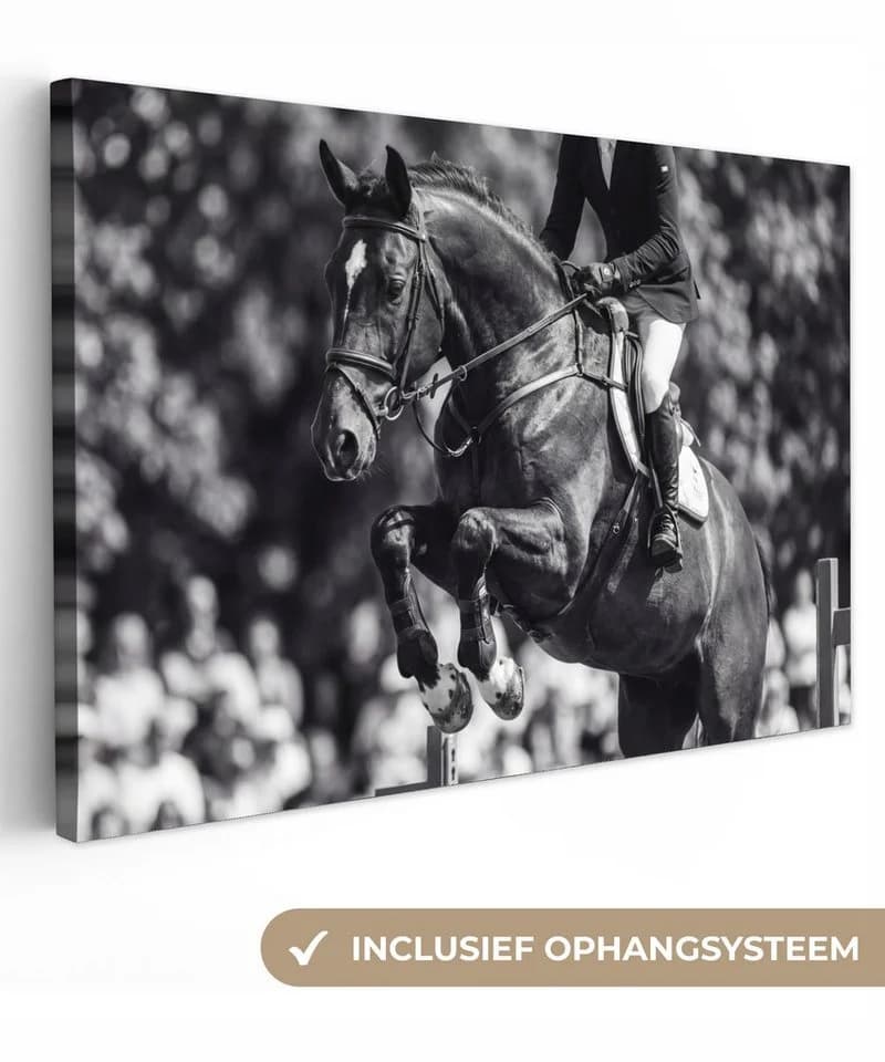 OneMillionCanvasses® Leinwandbild Springen - Pferd - Schwarz - Weiß - Bild 2