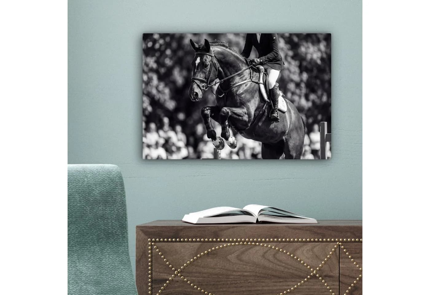 OneMillionCanvasses® Leinwandbild Springen - Pferd - Schwarz - Weiß - Bild 5