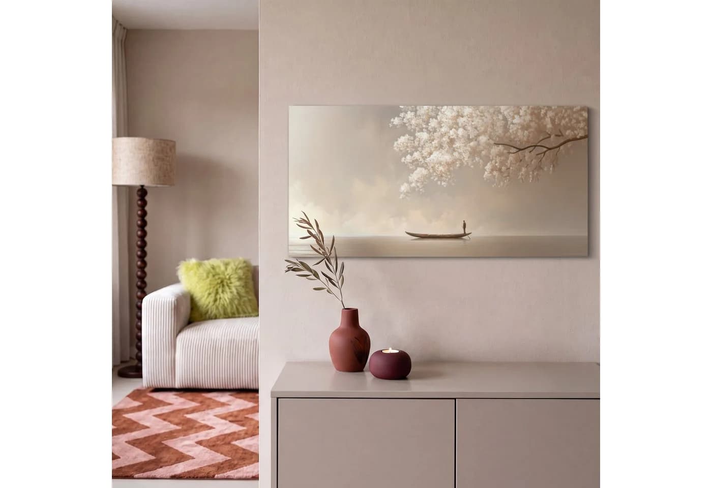 OneMillionCanvasses® Leinwandbild Panorama Blüten Weiß Minimalistisch
