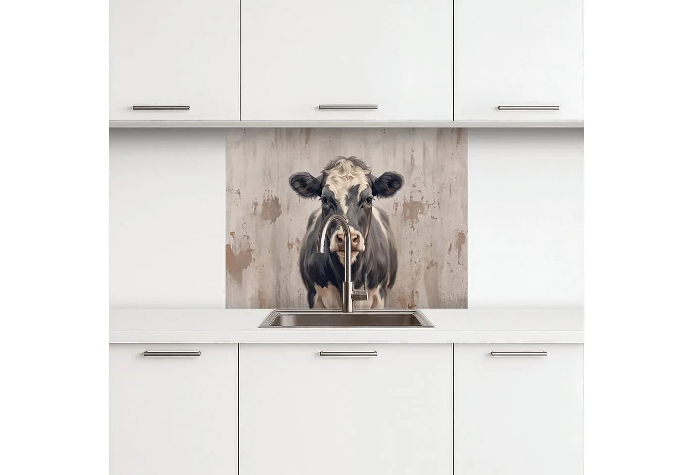 KitchenYeah Küchenrückwand selbstklebend Kuh Porträt Modern
