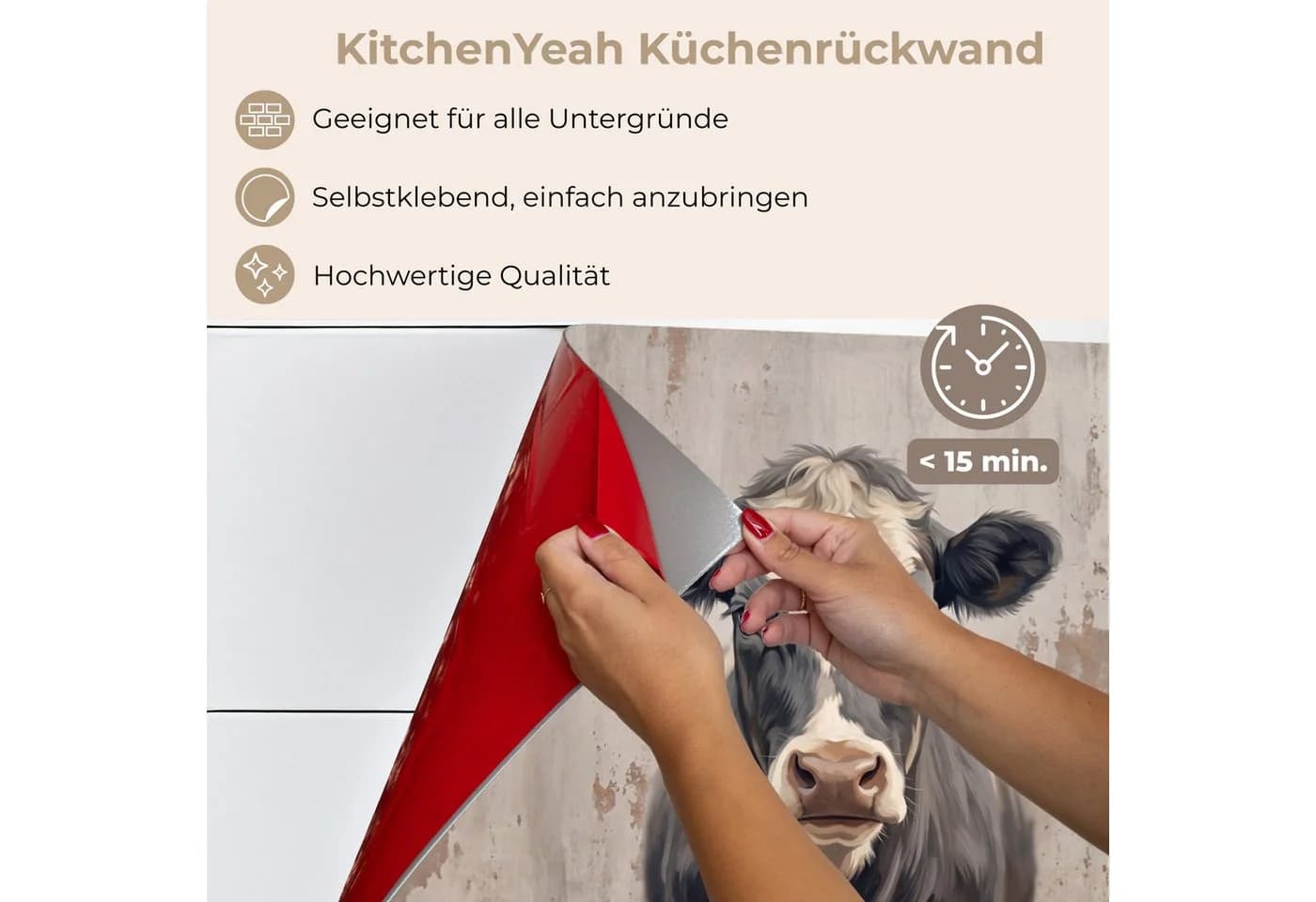 KitchenYeah Küchenrückwand selbstklebend Kuh Porträt Modern - Bild 5