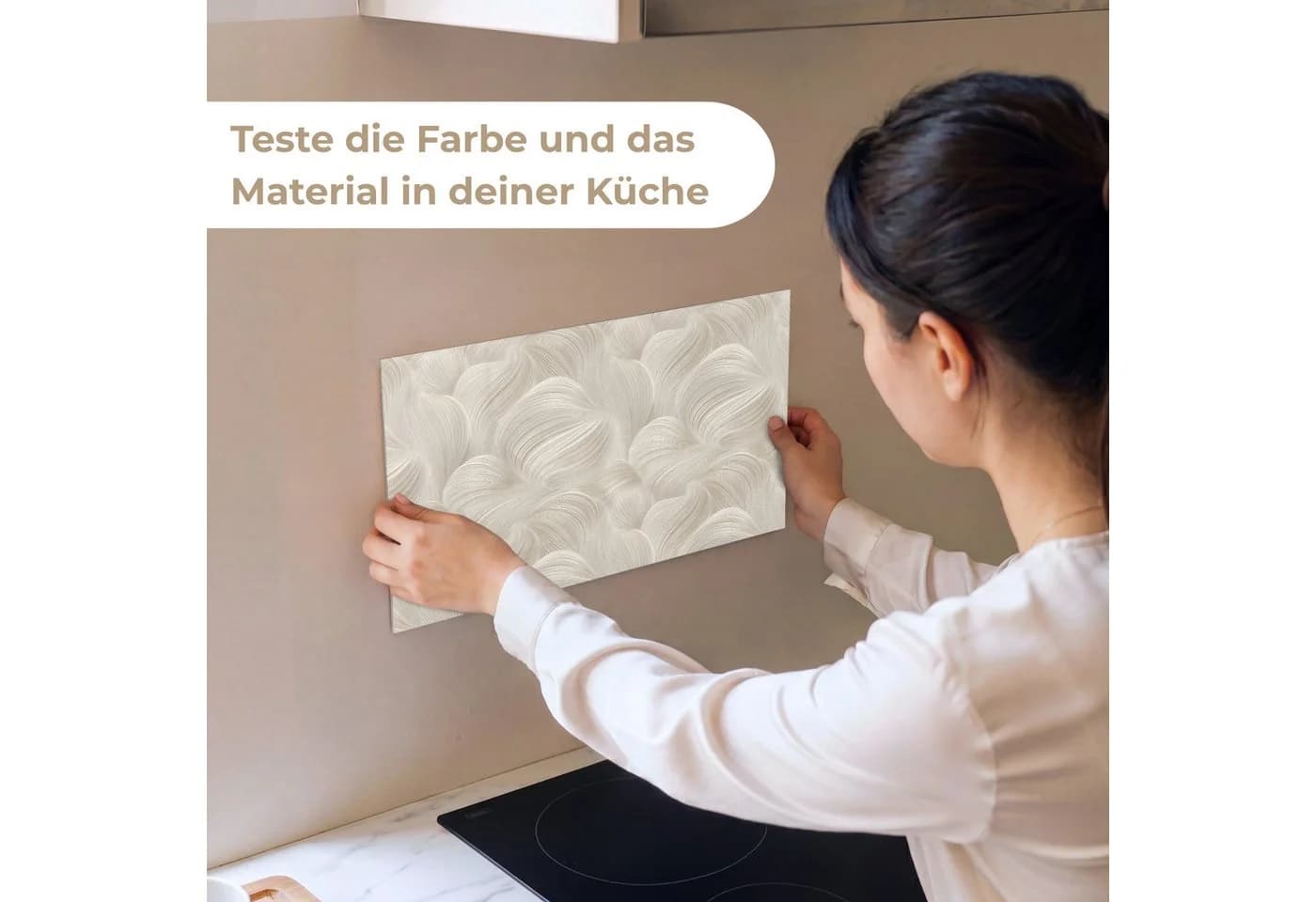 KitchenYeah Küchenrückwand Selbstklebend Beige Glasoptik