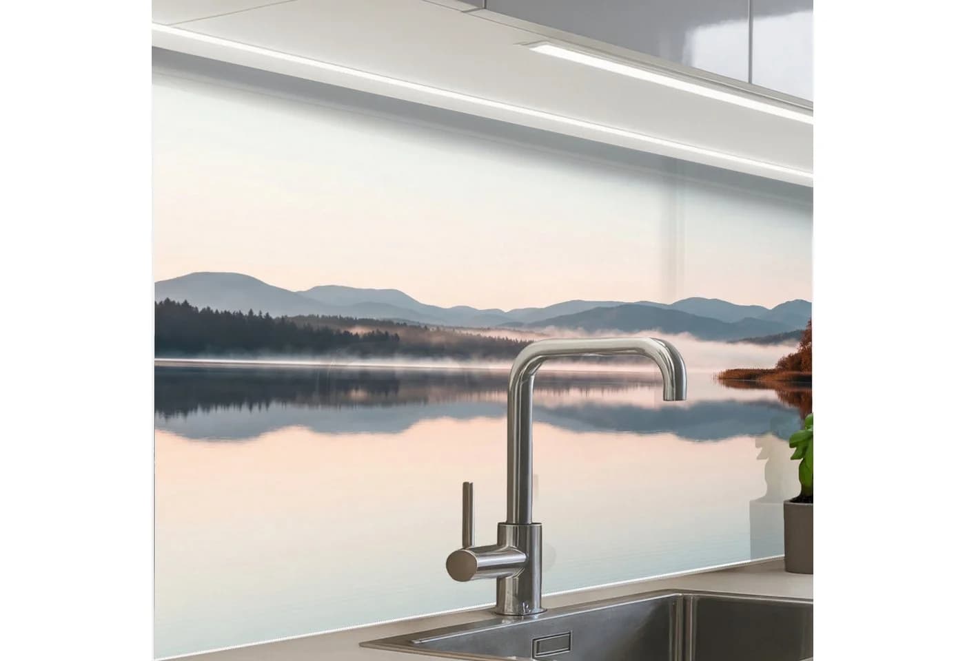 KitchenYeah Küchenrückwand Selbstklebend Wasser Bäume Nebelschicht - Bild 2