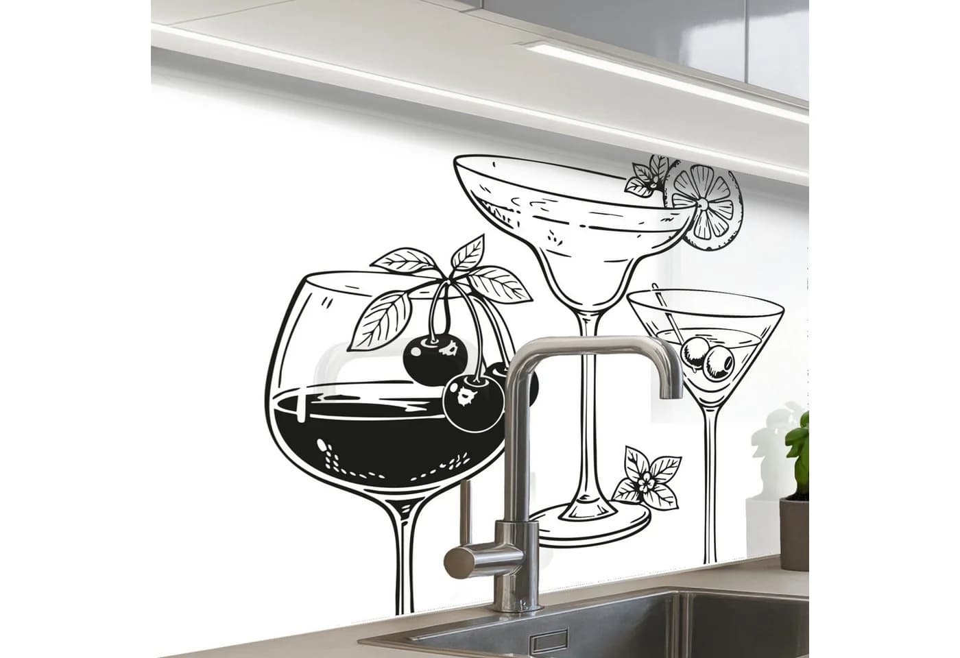 KitchenYeah Küchenrückwand Selbstklebend Schwarz/Weiß Cocktailglas Muster - Bild 2