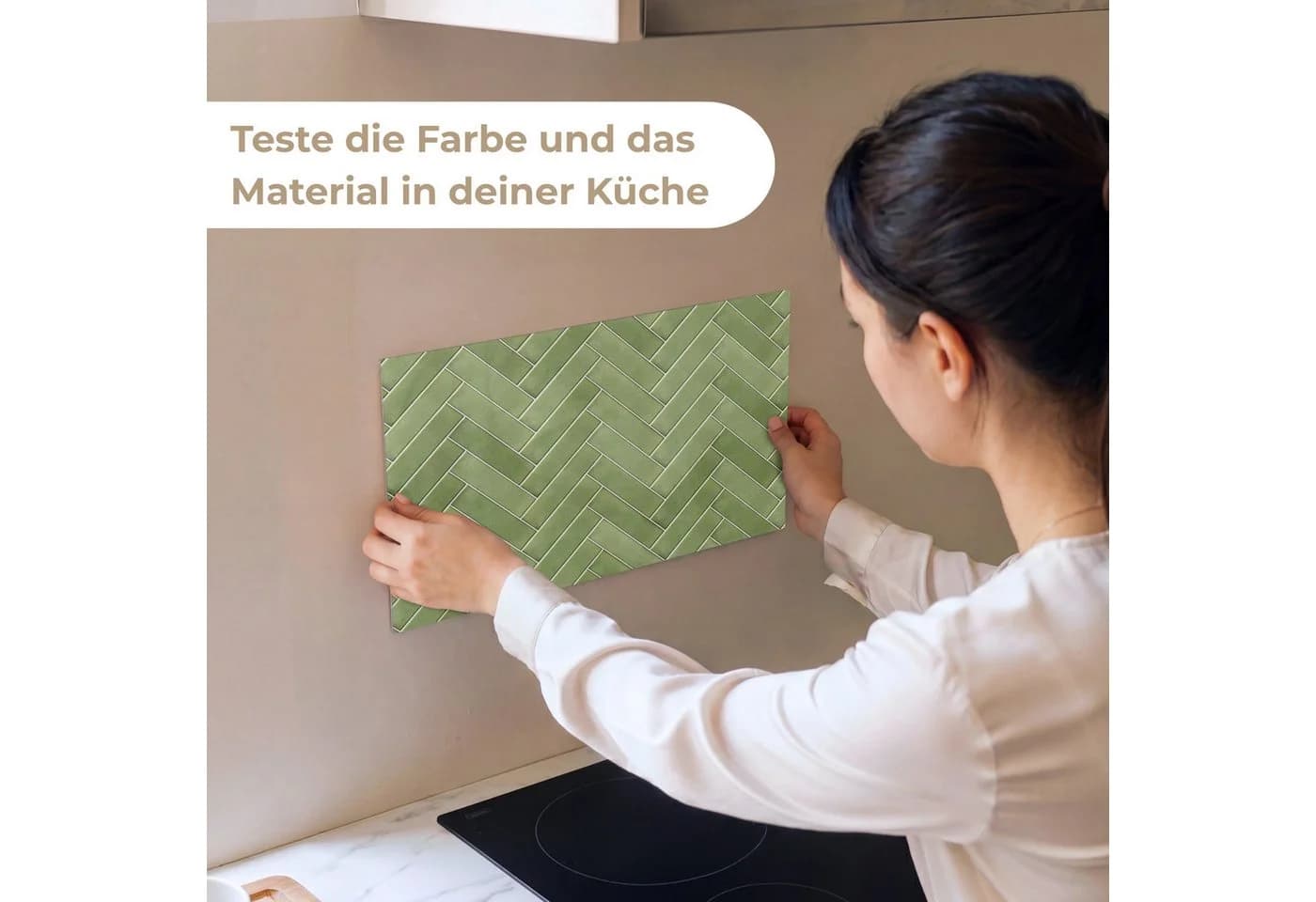 KitchenYeah Küchenrückwand Selbstklebend Fischgrätmuster Olivgrün