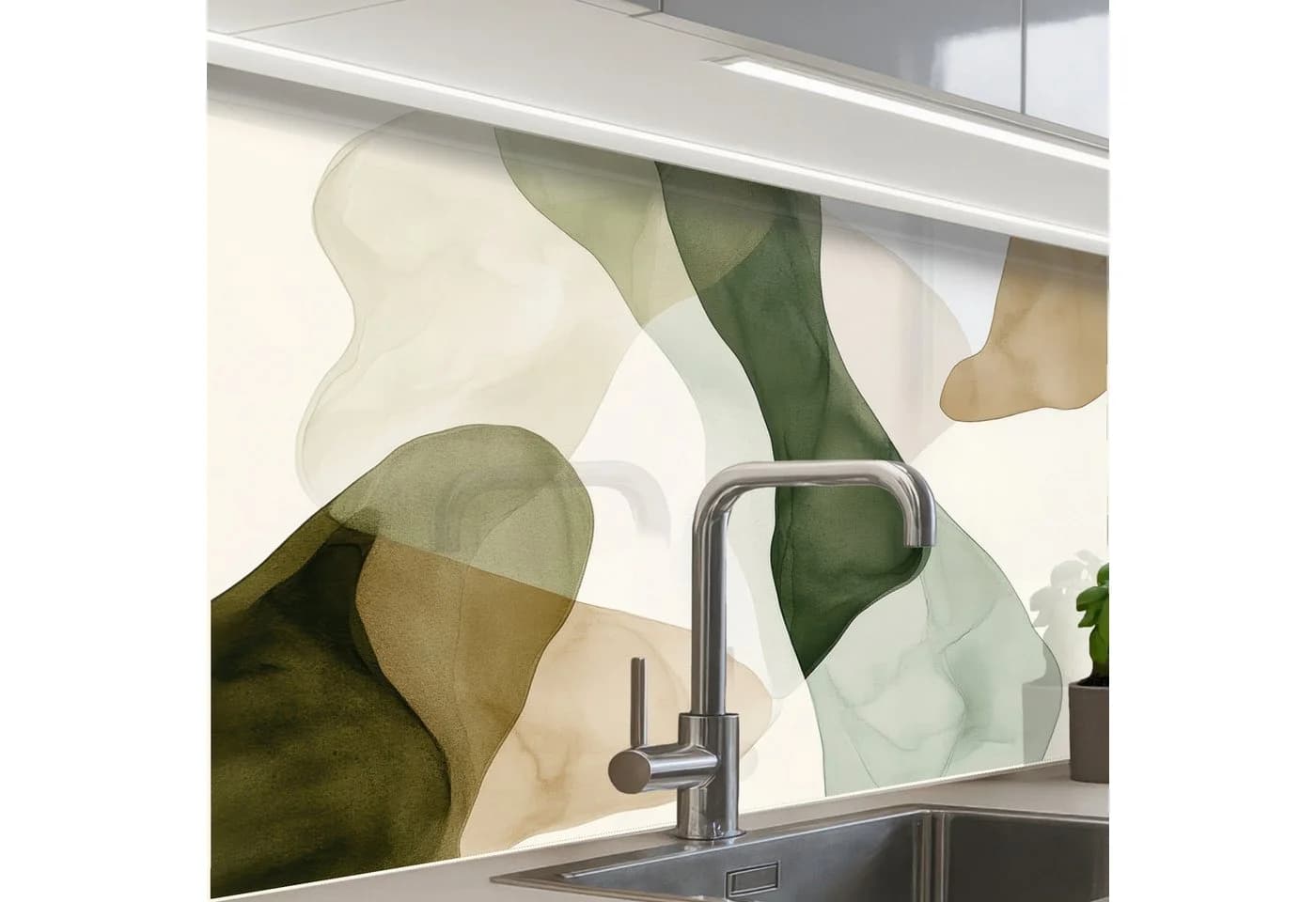 KitchenYeah Küchenrückwand Selbstklebend Japandi Grün Beige - Bild 2