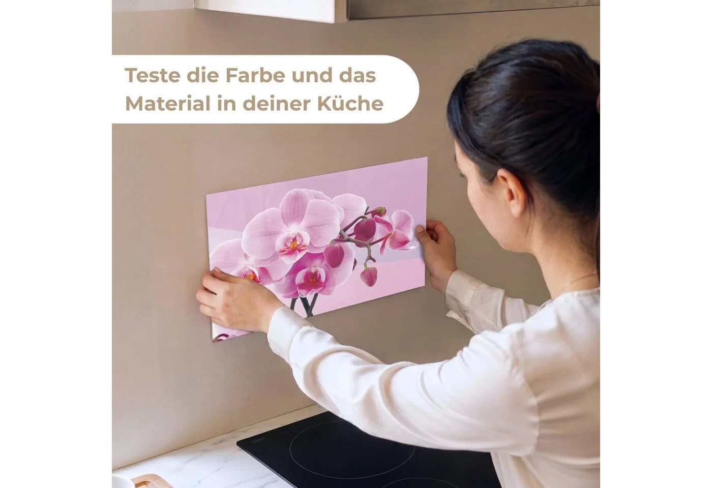 KitchenYeah Küchenrückwand Selbstklebend Rosa Orchidee Muster