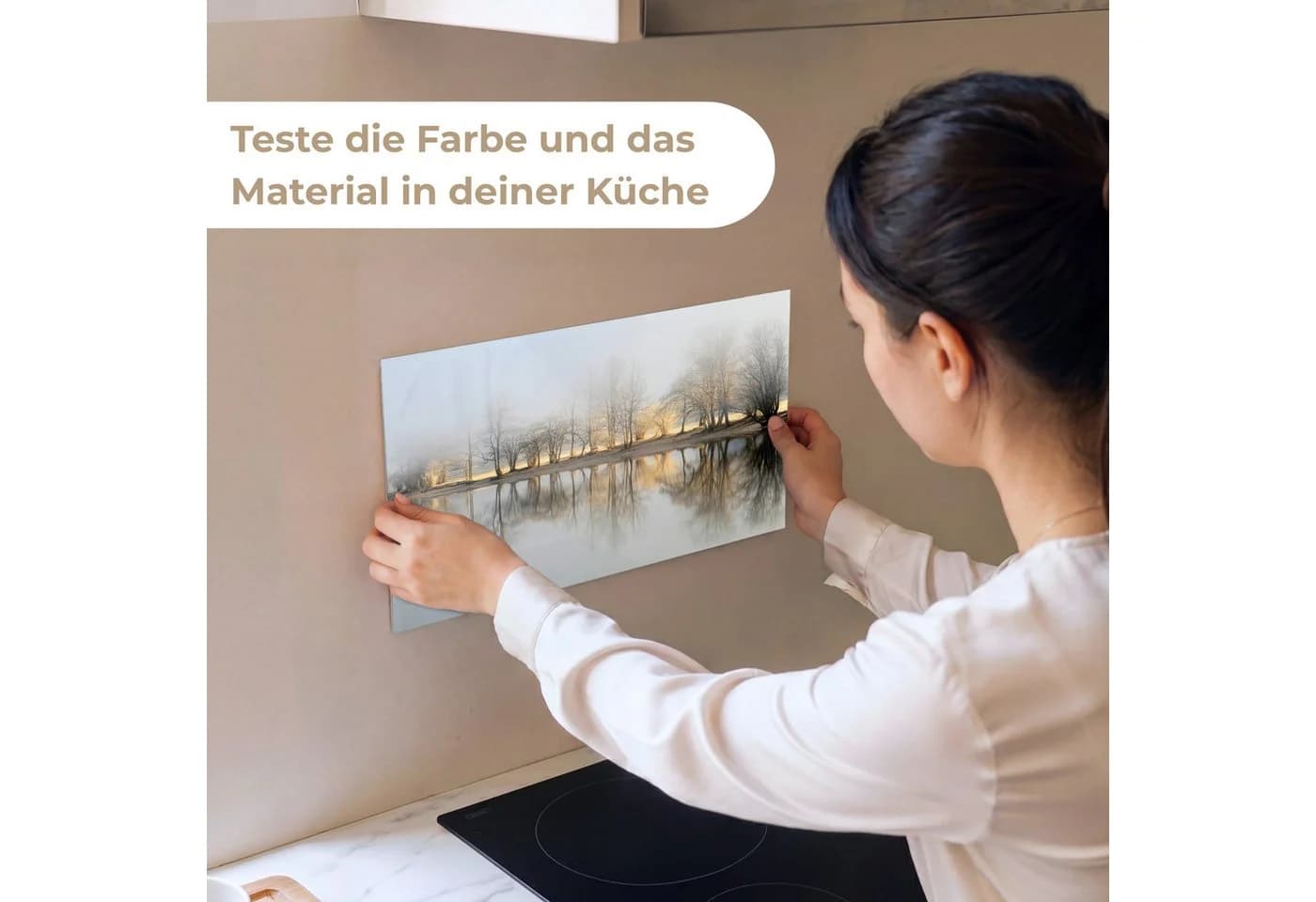 KitchenYeah Küchenrückwand Selbstklebend Glasoptik Wasser-Bäume-Muster